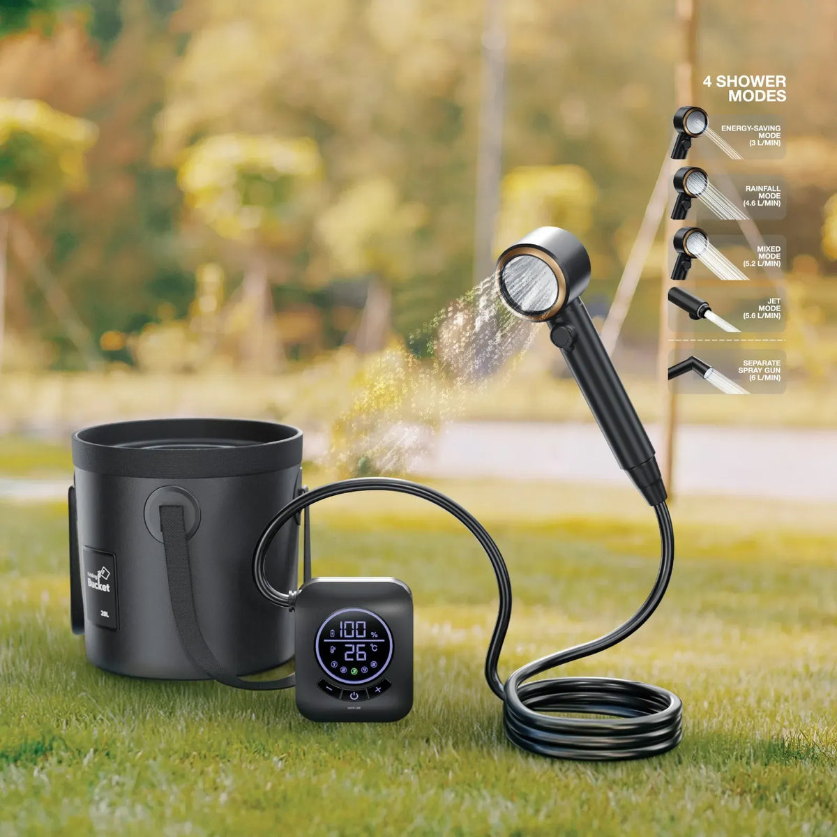 Green Lion Camping Shower with Intelligent Digital Display Black – image 8