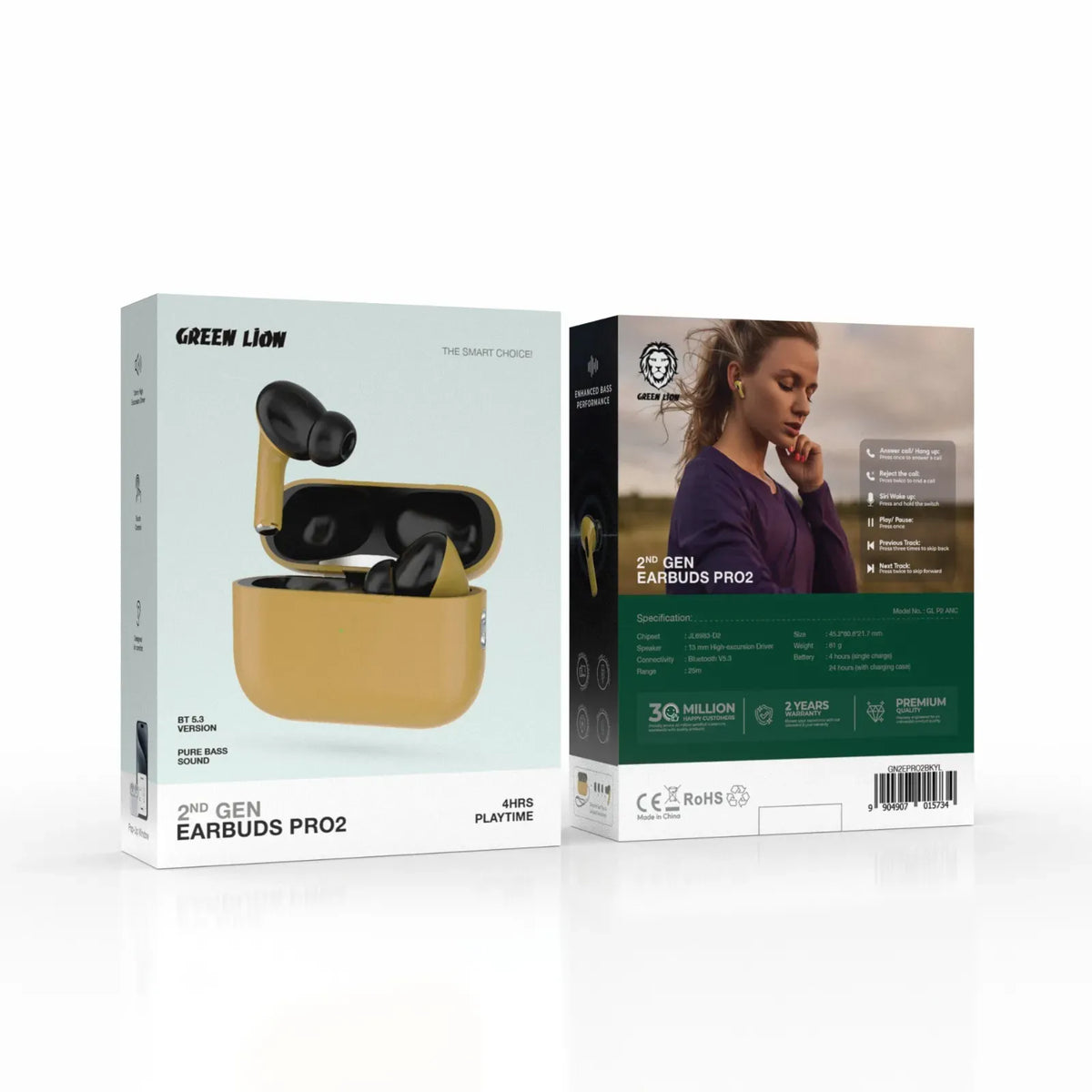 Green Lion 2 nd Gen Earbuds Pro 2 with ANC - Black&Yellow – image 3