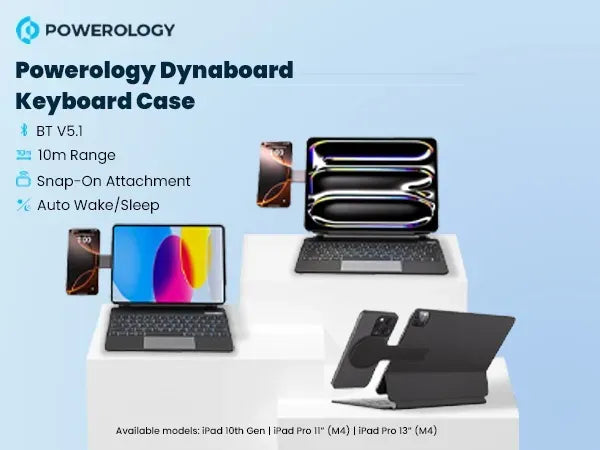 Powerology Dynaboard Wireless Keyboard Case with MagSafe Phone Holder for Ipad 10th Gen Black – image 3