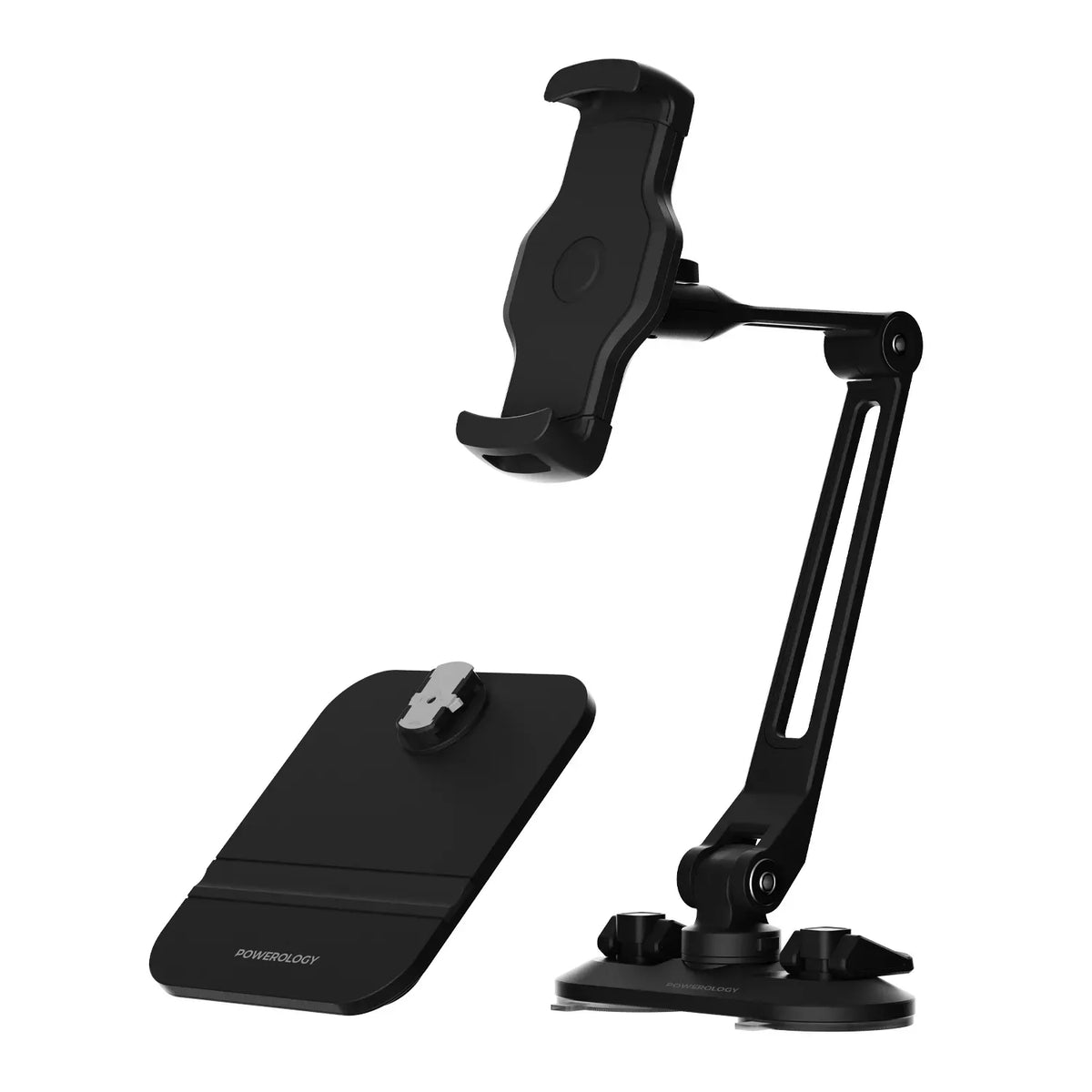Powerology Adjustable Long Arm 360deg Rotatable Suction Phone Holder Black – image 2