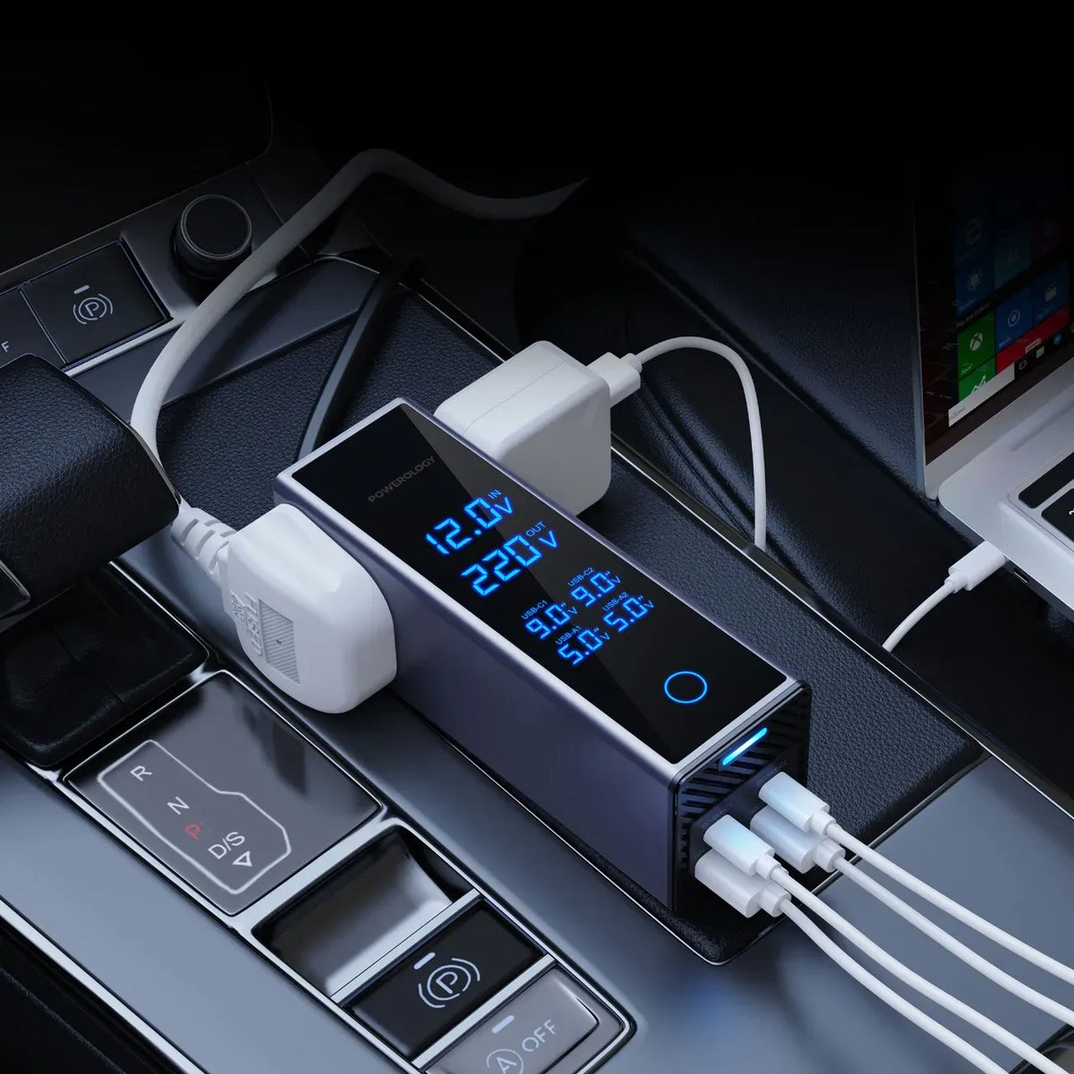 Powerology 2xac Socket Car Power Inverter Gray – image 2