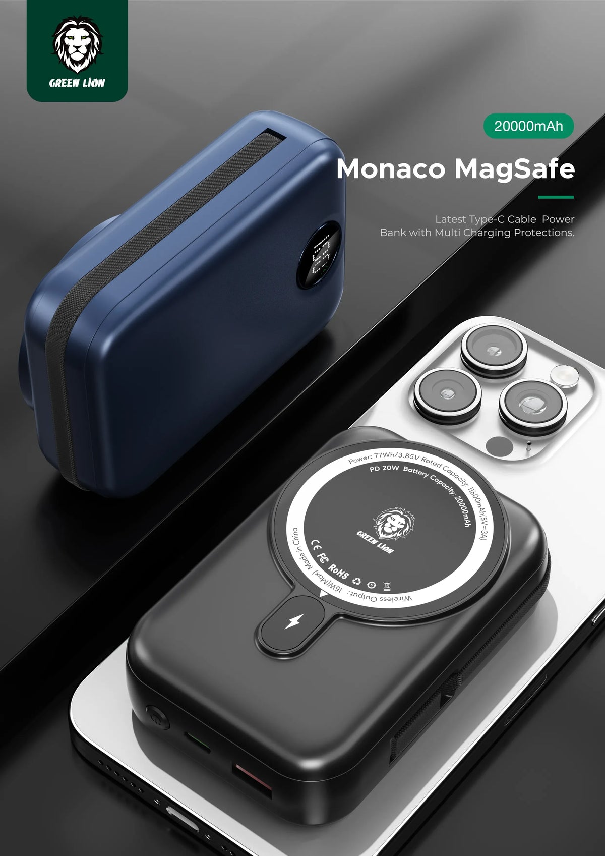 Green Lion 20000 m Ah Monaco Mag Safe Power Bank - Black – image 7