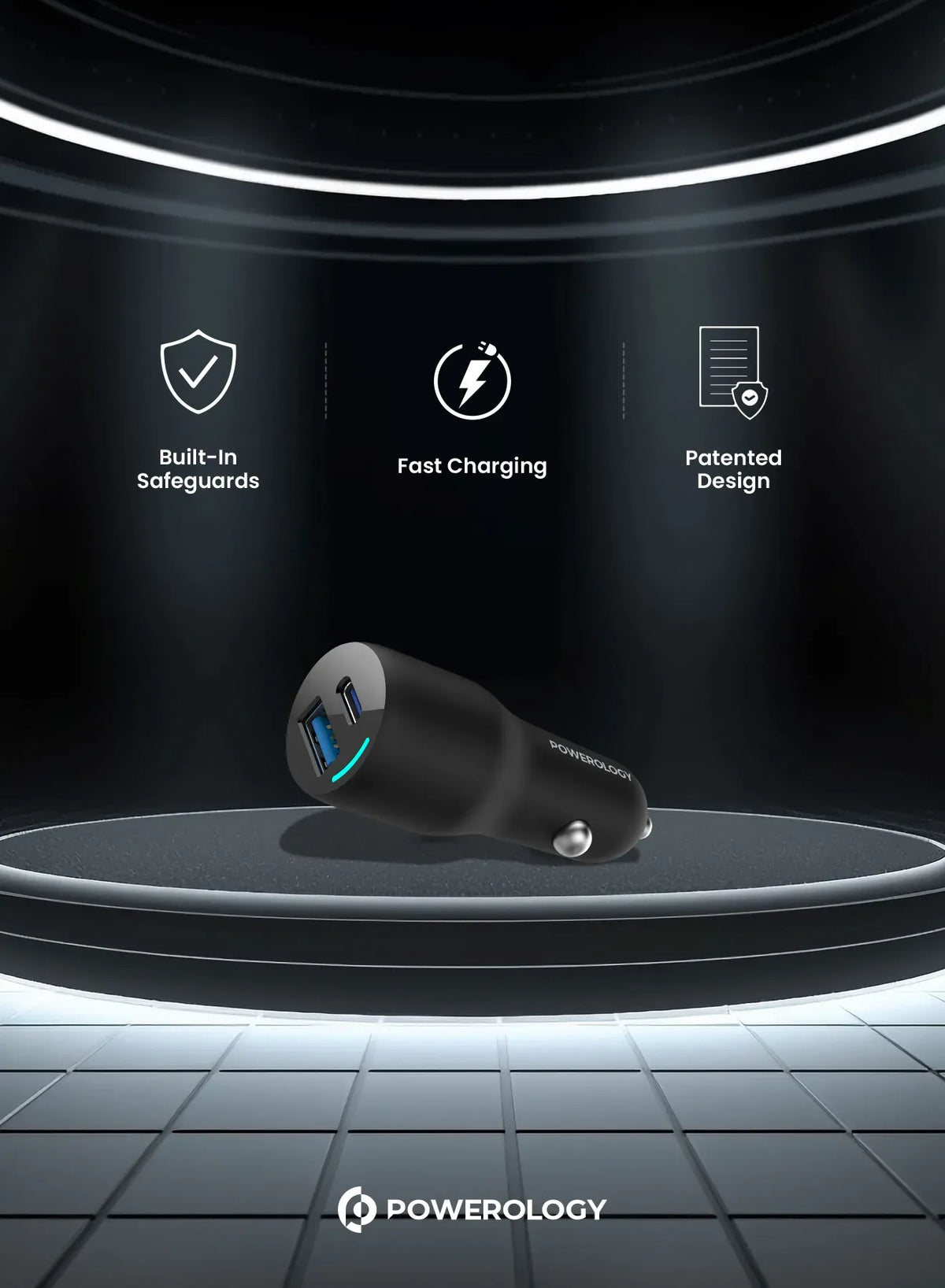 Powerology 35w PD Qc3 0 LED Dual Ports Car Charger Black – image 9