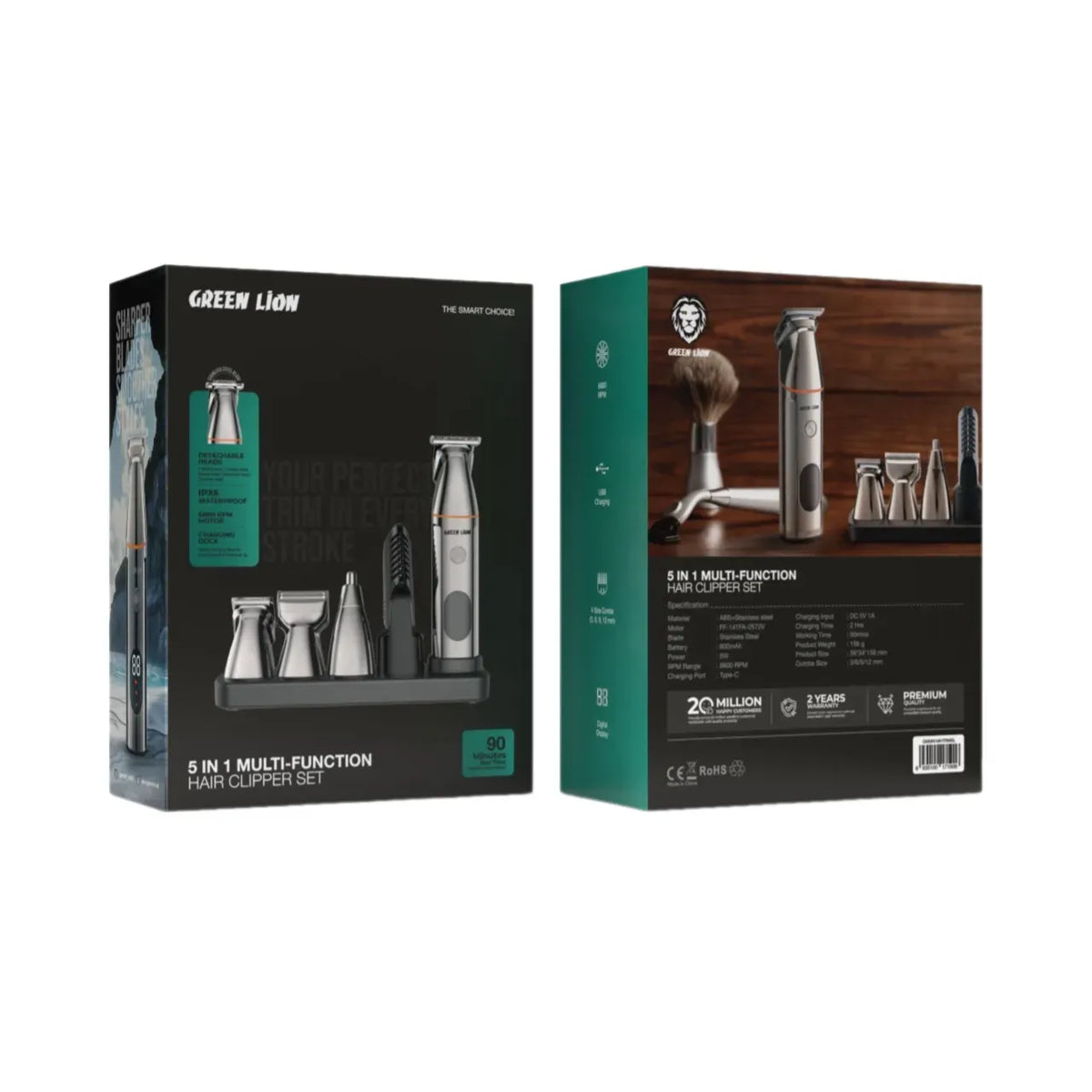 Green Lion 5 in 1 Multi Function Hair Clipper Set 600mAh Black – image 11