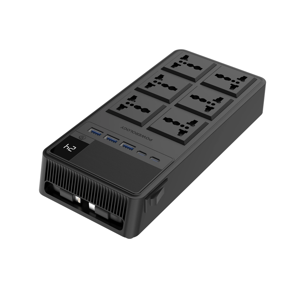 Powerology 2500w 6ac Power Strip with Built in Retractable Cables Black – image 17