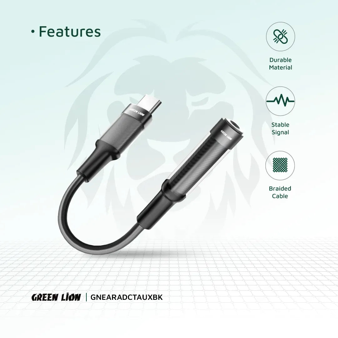 Green Lion Earphone Adapter USB C to 3 5 Aux 12cm Black – image 7