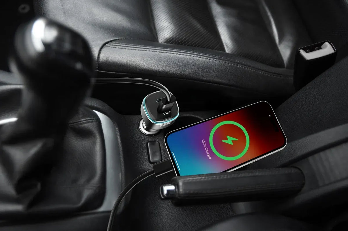 Powerology 75 W Dual-Port High-Power Car Charger with Lightning Cable - Black/Gre y – image 3