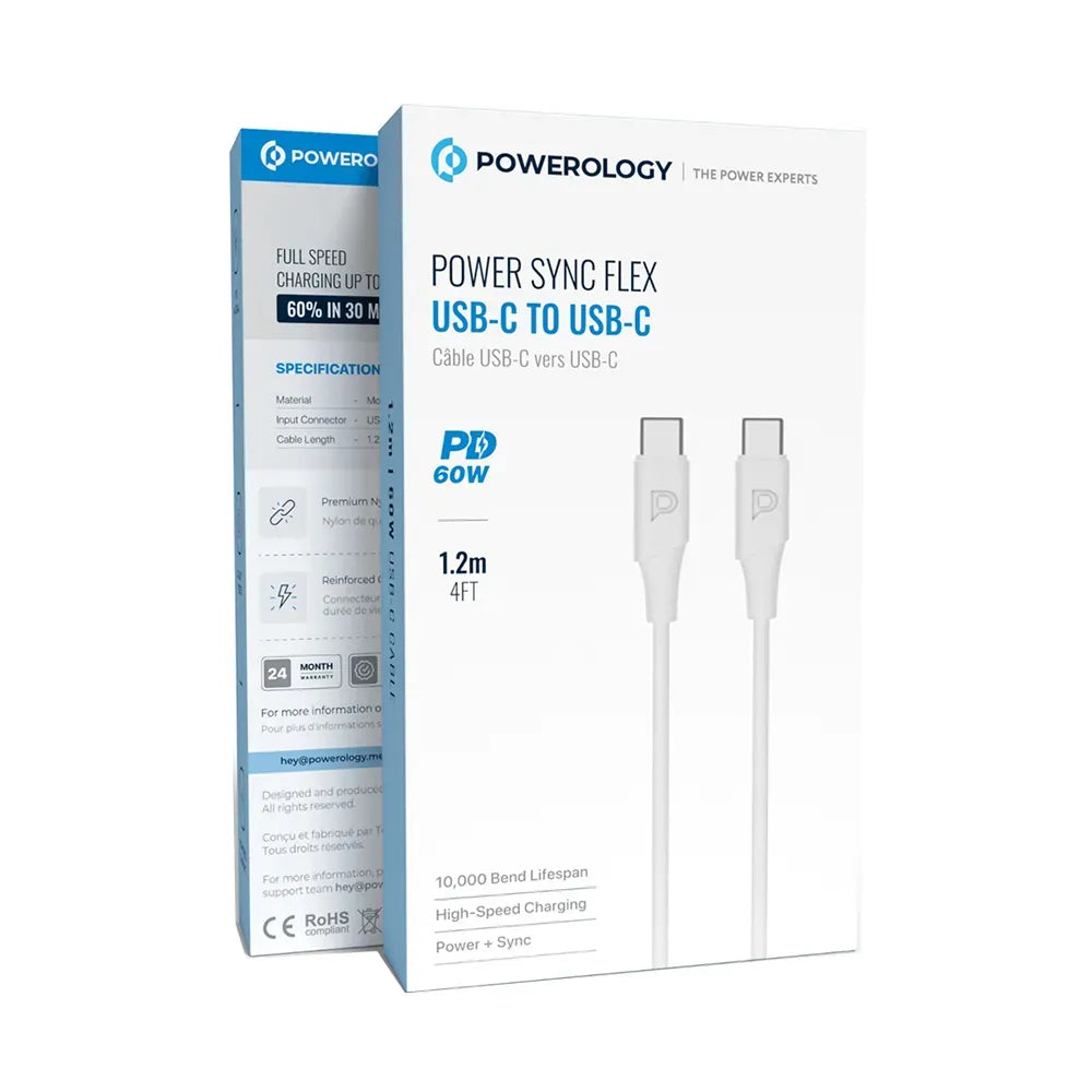 Powerology Power Sync Flex USB-C TOUSB-C 1.2 MCable PD 60 W - White – image 4