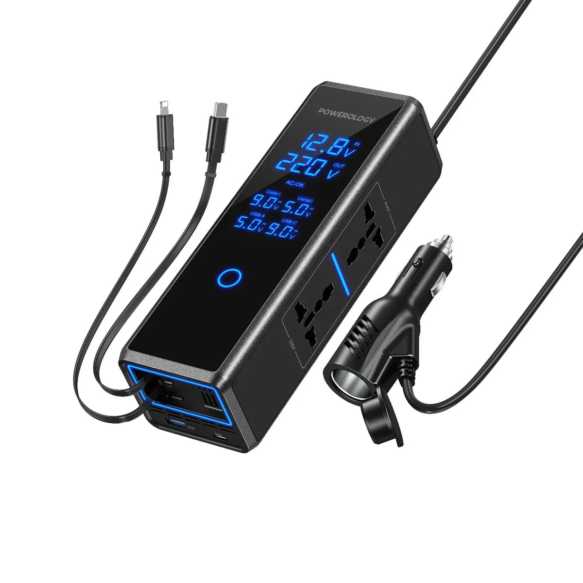 Powerology 300w X2 AC Socket Car Power Inverter Black – image 3