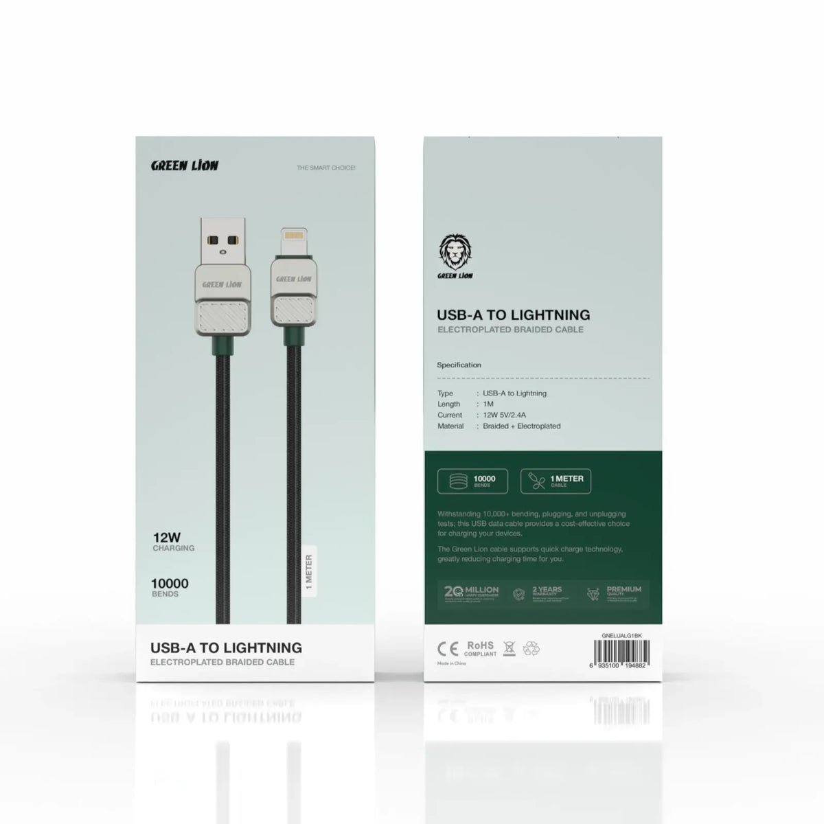Green Lion USB A to Lightning Electroplated Braided Cable Black Dark Green – image 2