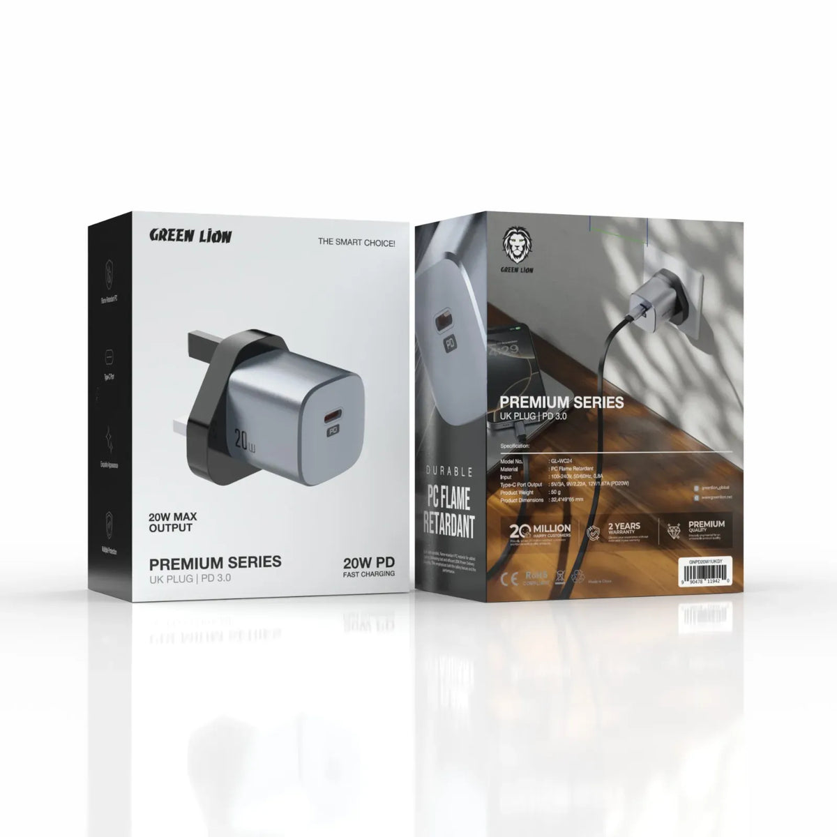 Green Lion Premium Series Uk Plug Wall Charger 20w Gray – image 4