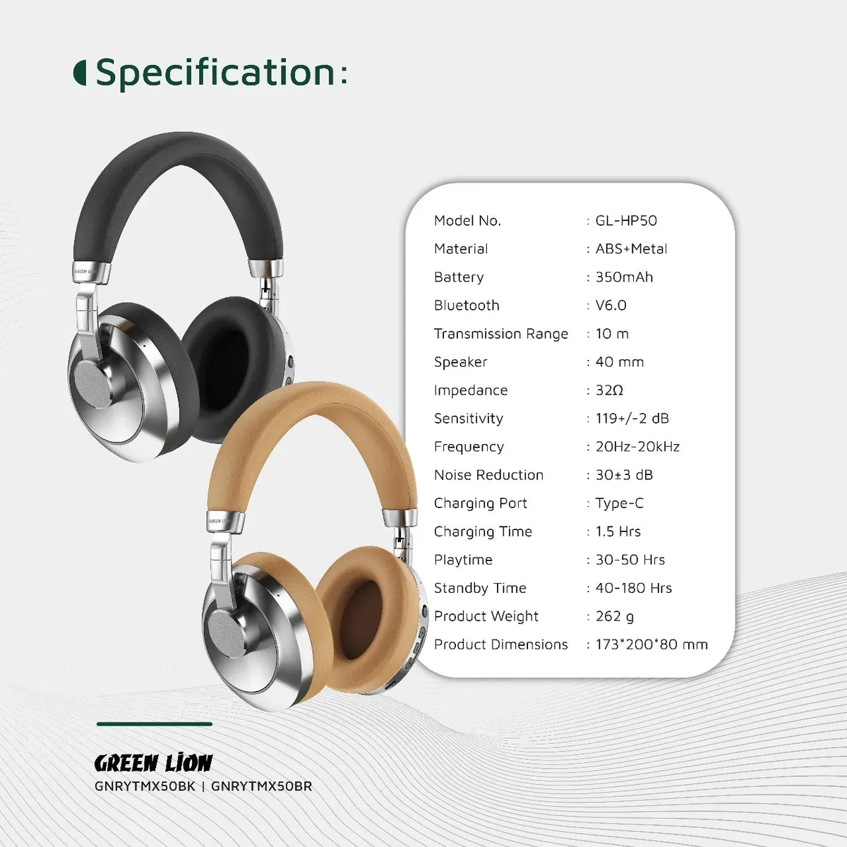Green Lion Rhythm X 50 ANC Wireless Headphone - Brown – image 9