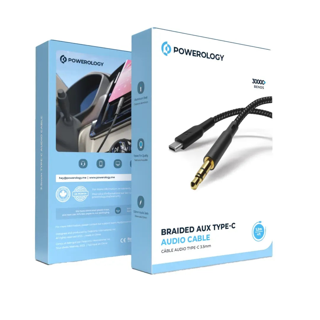 Powerology Braided Type C to Aux 3 5mm Cable 1 2m Black – image 4