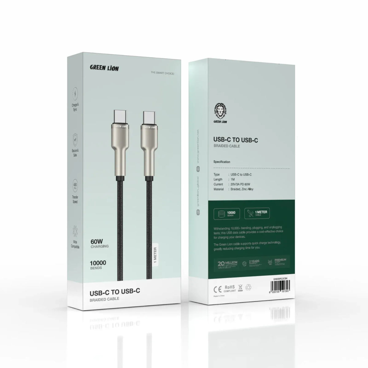 Green Lion USB C to USB C Braided Cable Black – image 2