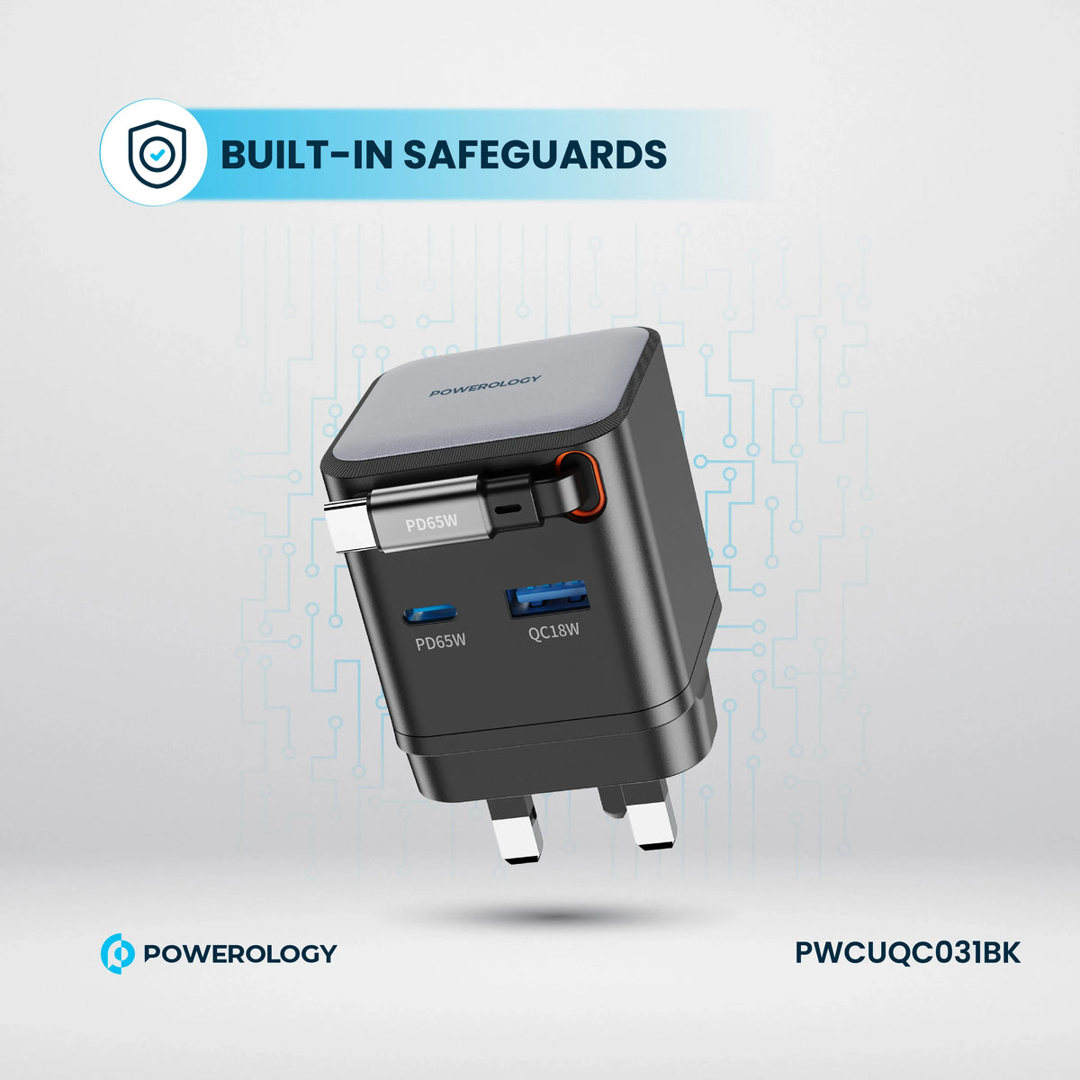 Powerology Dual Port |Retractable Ga NCharger - Balck – image 4