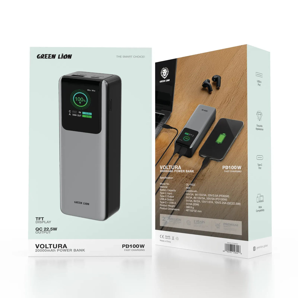 Green Lion Voltura 20000mAh Power Bank Pd100w Grey – image 15
