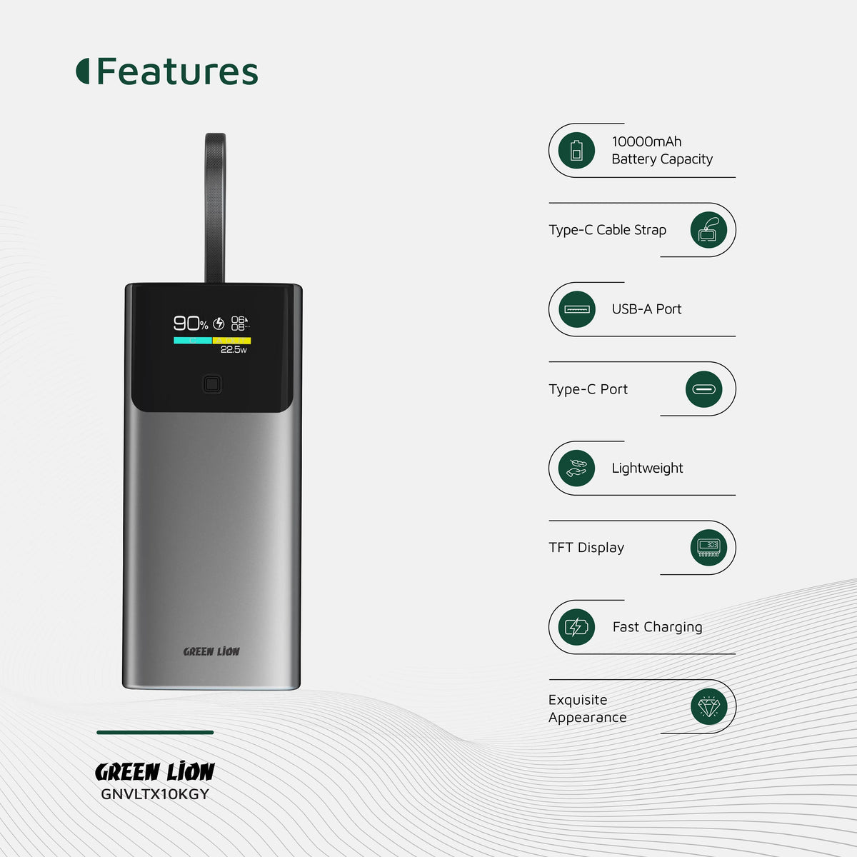 Green Lion Voltix 10000mAh Power Bank Pd20w Grey – image 3