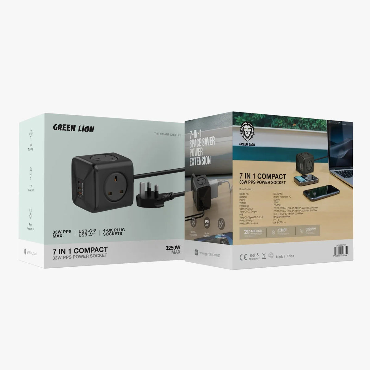Green Lion 7 in 1 Compact 33w Pps Power Socket Black – image 11