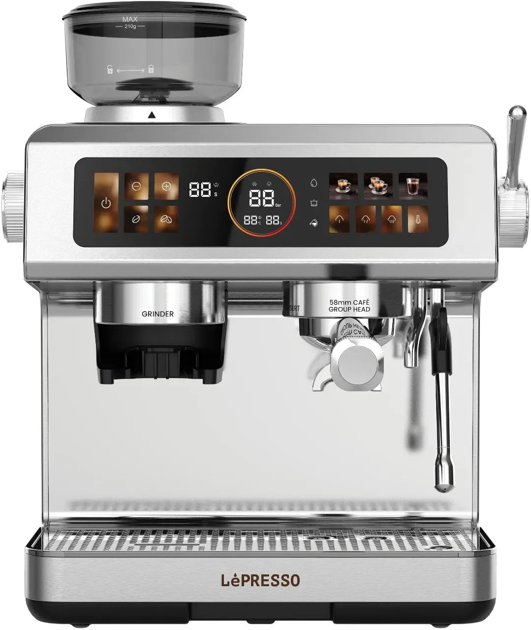 LePresso Deliziosa Semi Automatic Coffee Machine with Touch Control Panel Silver – image 3