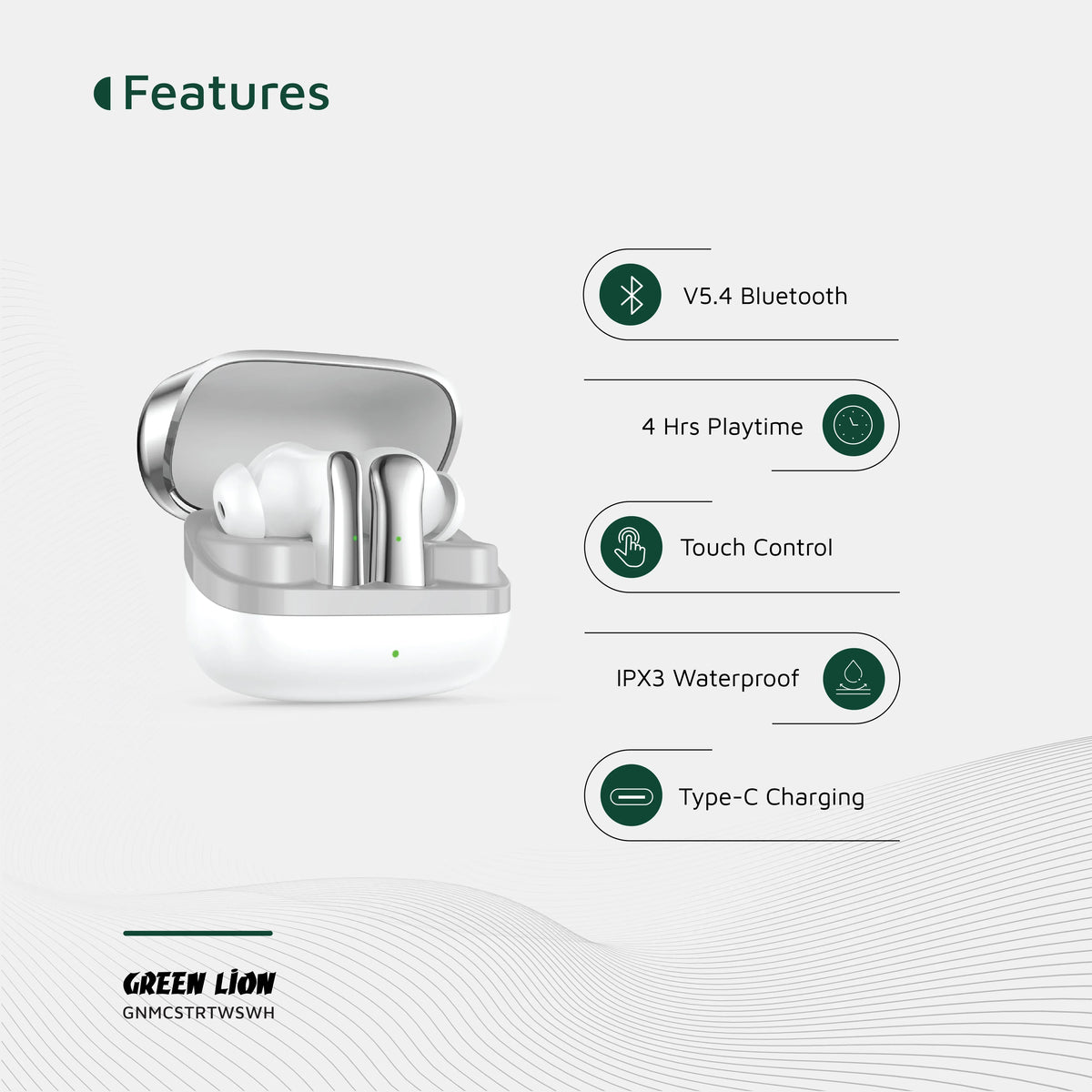 Green Lion Manchester True Wireless Earbuds - White – image 5