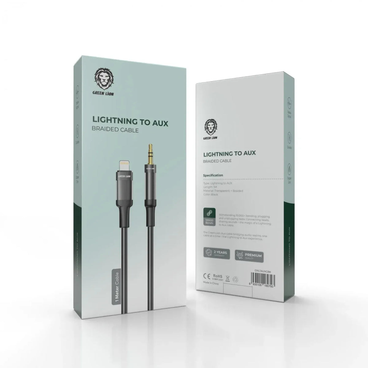 Green Lion Lightning to Aux Braided Cable 1m Black – image 3