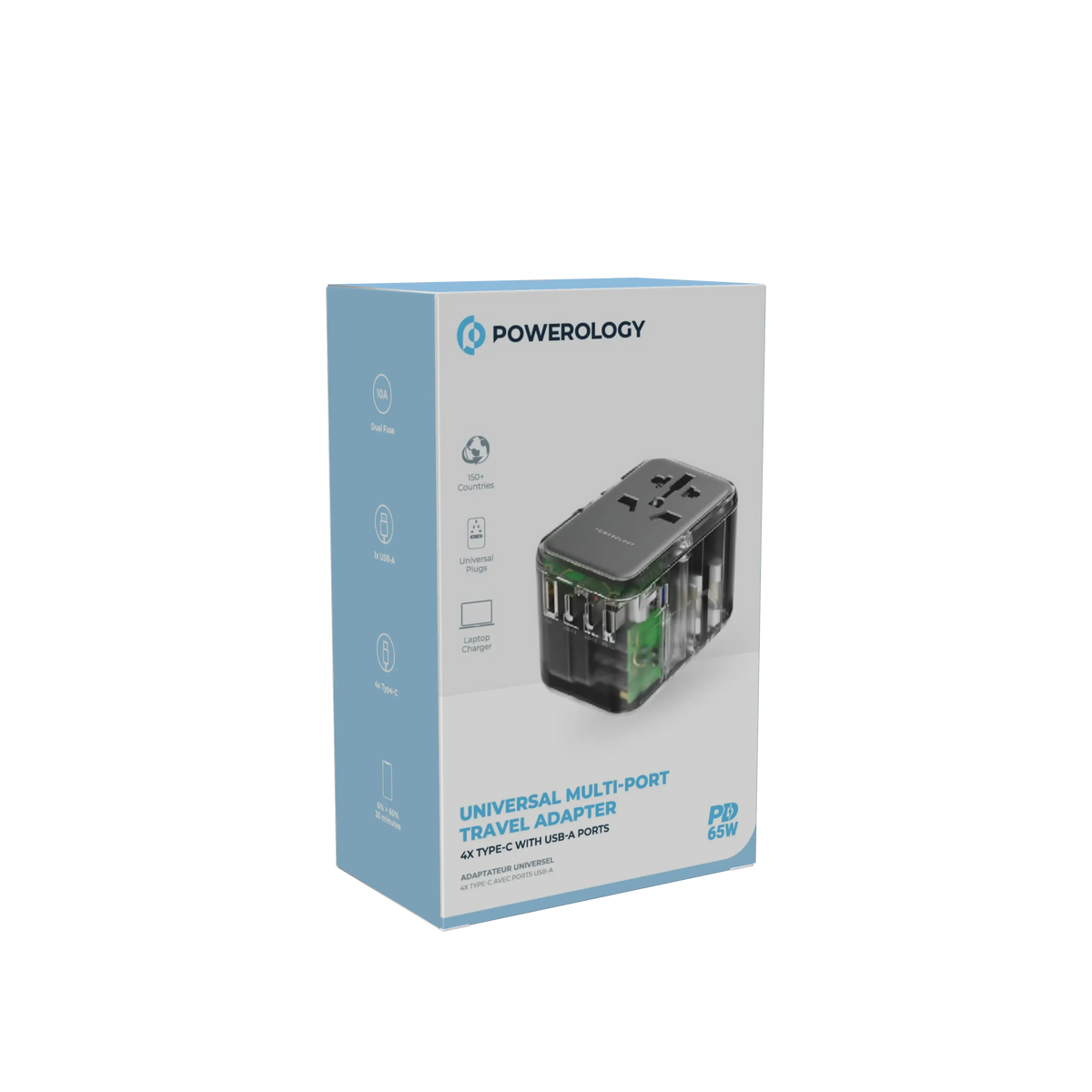 Powerology Universal Multi-Port Travel Adapter With 4 Type-C - Transpare ntGrey – image 6