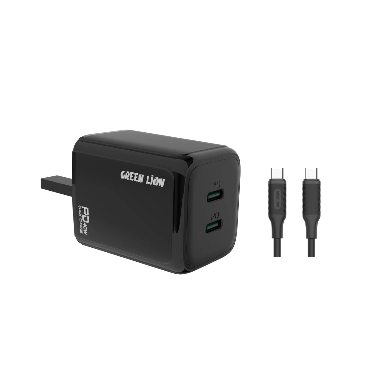 Green Lion 40w Dual PD Wall Charger with USB C to USB C Cable Black – image 6