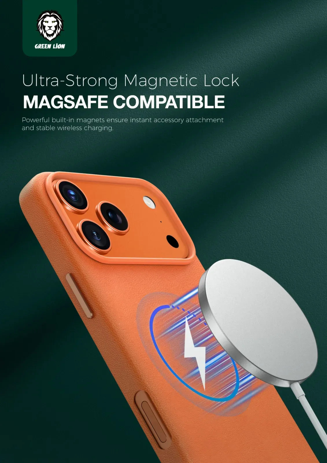 Green Lion Leather Mag Safe Case - Orange – image 2