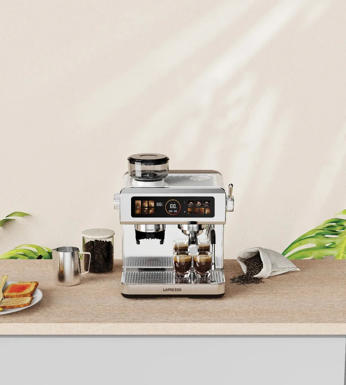 LePresso Deliziosa Semi Automatic Coffee Machine with Touch Control Panel Silver – image 6