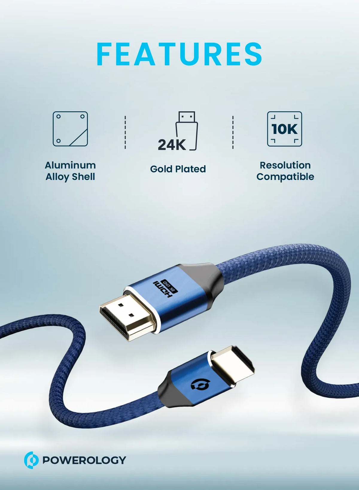 Powerology 8 KHDMI Braided Cable 2 M - DarkBlue – image 4