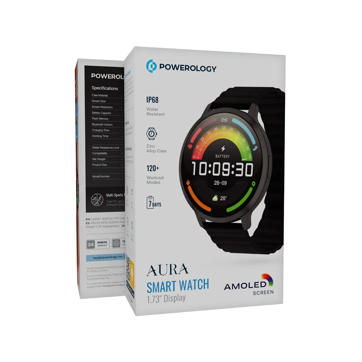 Powerology Aura Smart Watch 1.73" Display - Black
