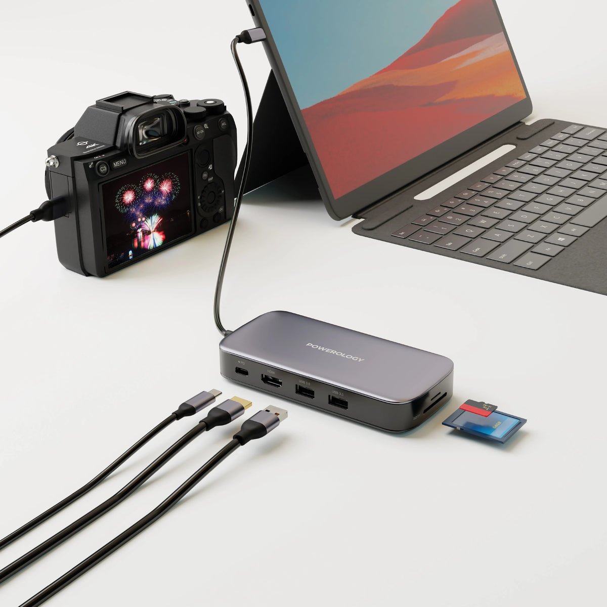 Powerology 256 Gb USB C Hub Ssd Drive All in One Connectivity Storage PD 100w Gray – image 6
