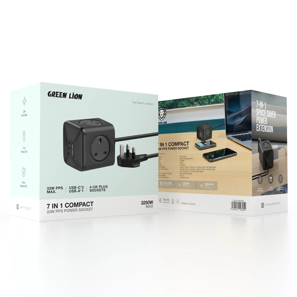 Green Lion 7 in 1 Compact 33w Pps Power Socket Black – image 7