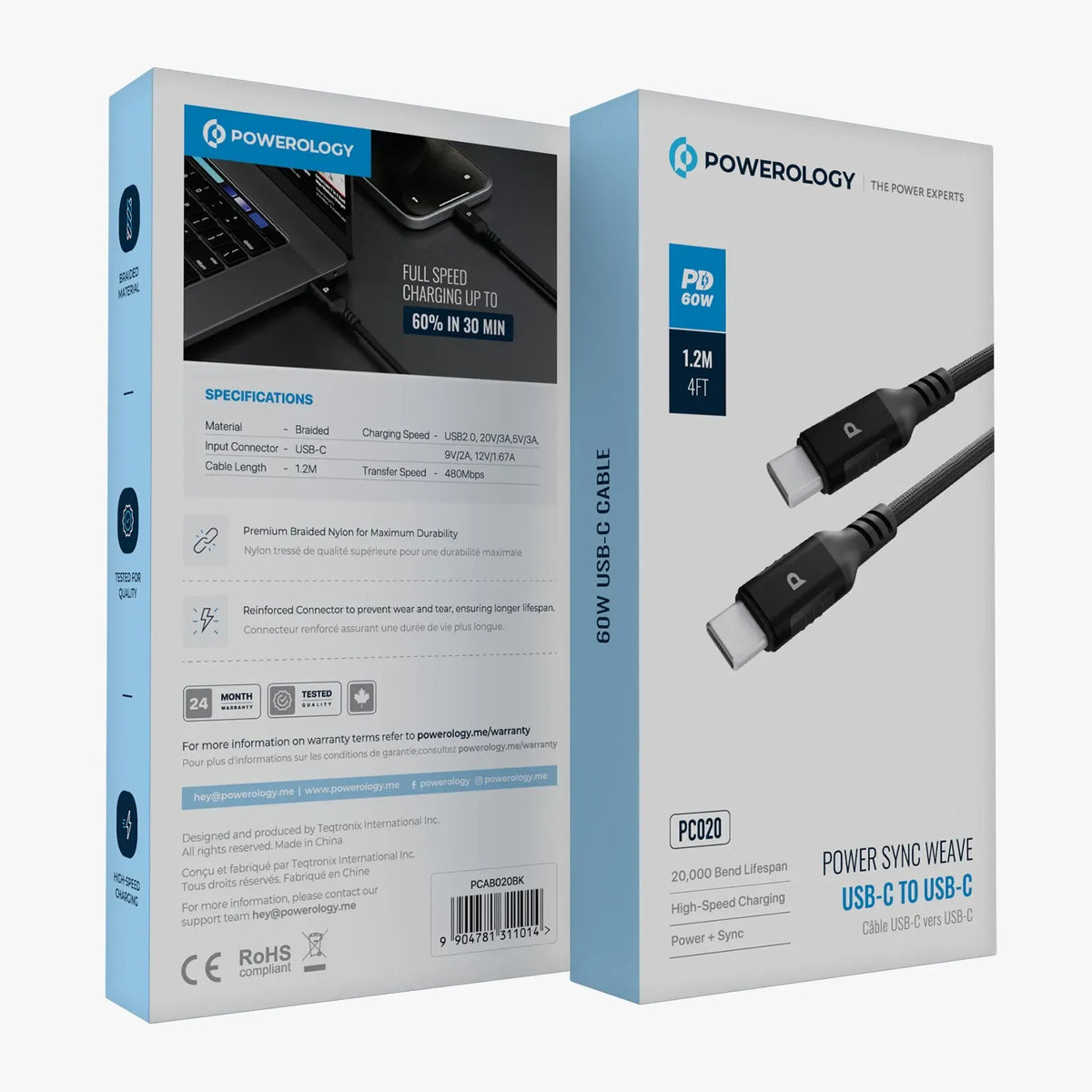 Powerology Power Sync Weave USB-C to USB-C PD 60 W 1.2 MCable - Black – image 4