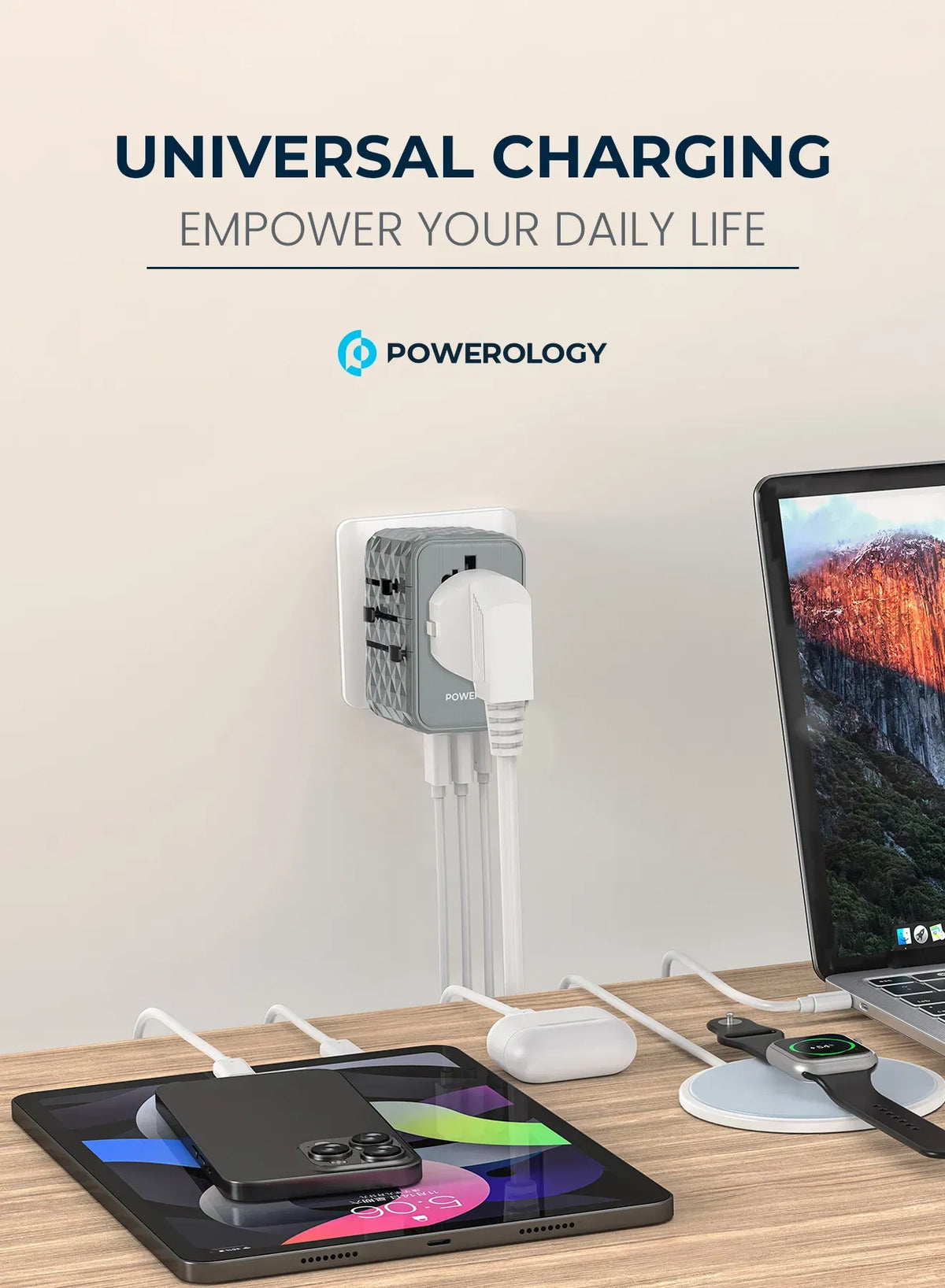 Powerology Universal Multi-Port Ga N Travel Adapter 3 x Type-CWith 2 x USB-A Ports 65 W PD - Gray – image 9