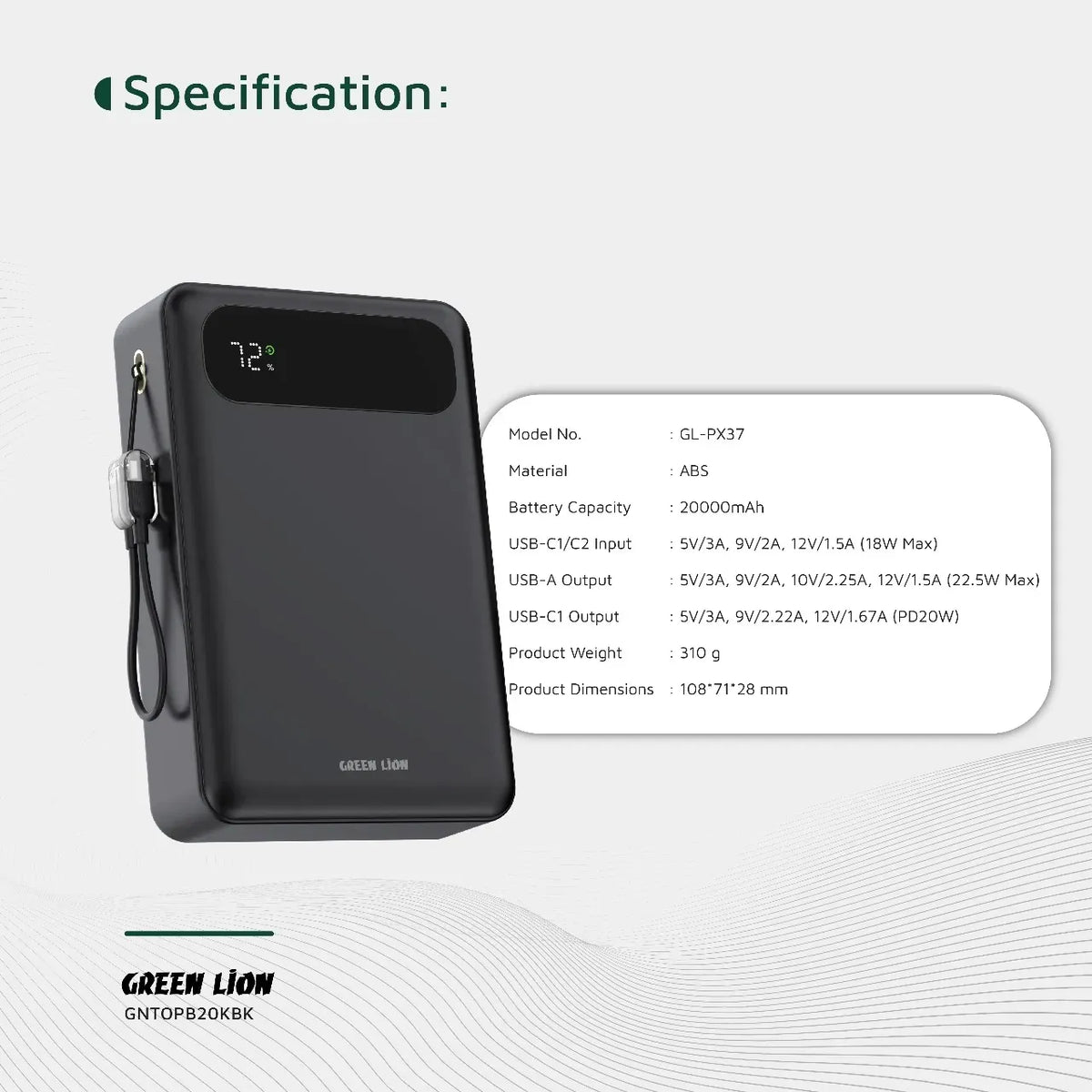Green Lion Toledo 20000mAh Power Bank PD 20w Black – image 6