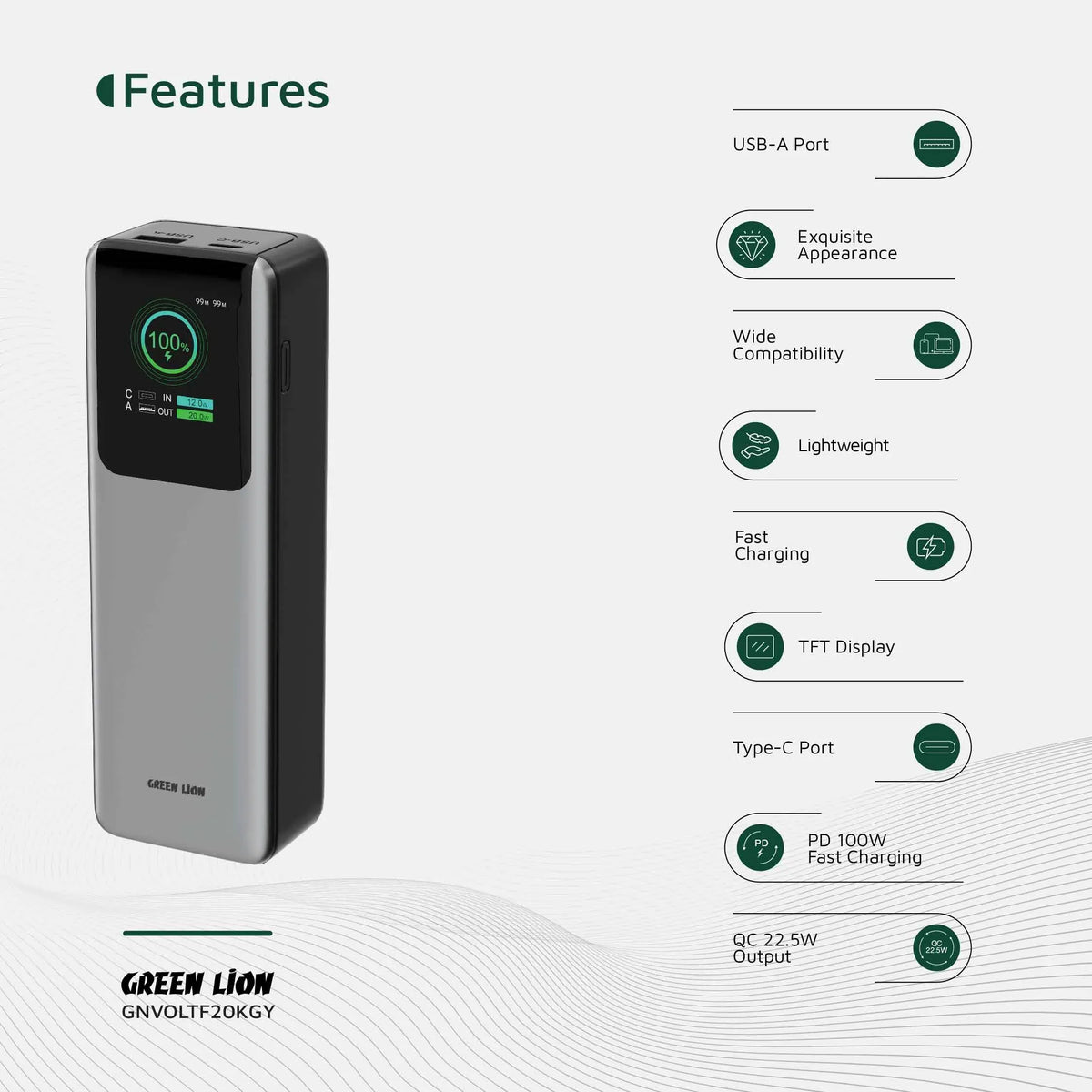 Green Lion Voltura 20000mAh Power Bank Pd100w Grey – image 18
