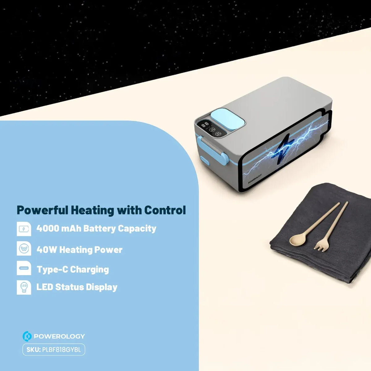 Powerology Lumo Portable Heated Lunch Box Gray Blue – image 8