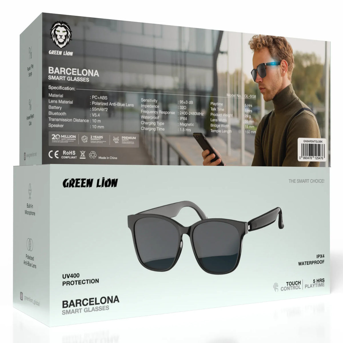 Green Lion Barcelona Smart Glasses Black – image 3
