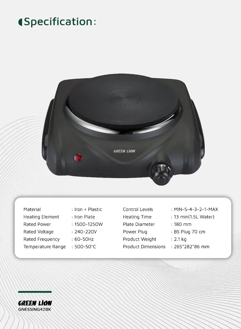 Green Lion Electric Stove Single Hot Plate Black – image 11