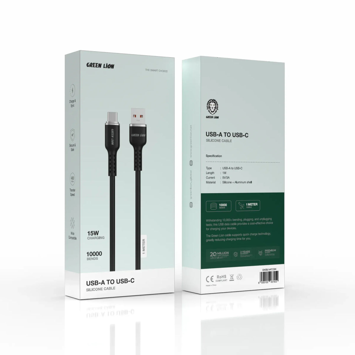 Green Lion USB-ATOUSB-C Silicone Cable - Black