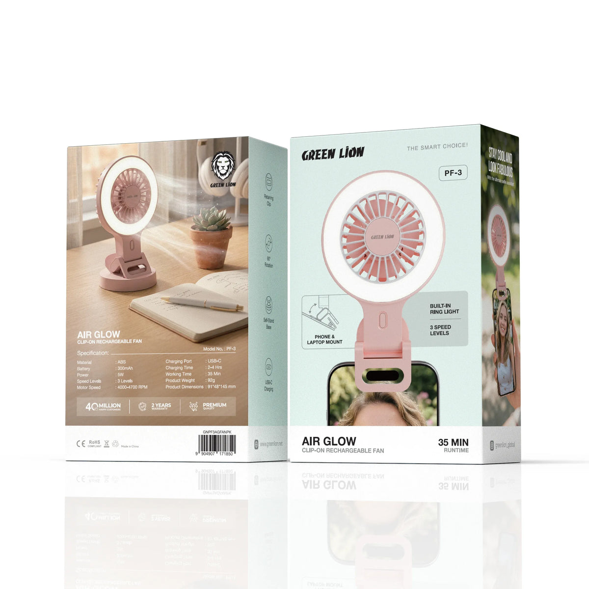 Green Lion AIRGLOW Clip-On Rechargeable Fan - Pink – image 5