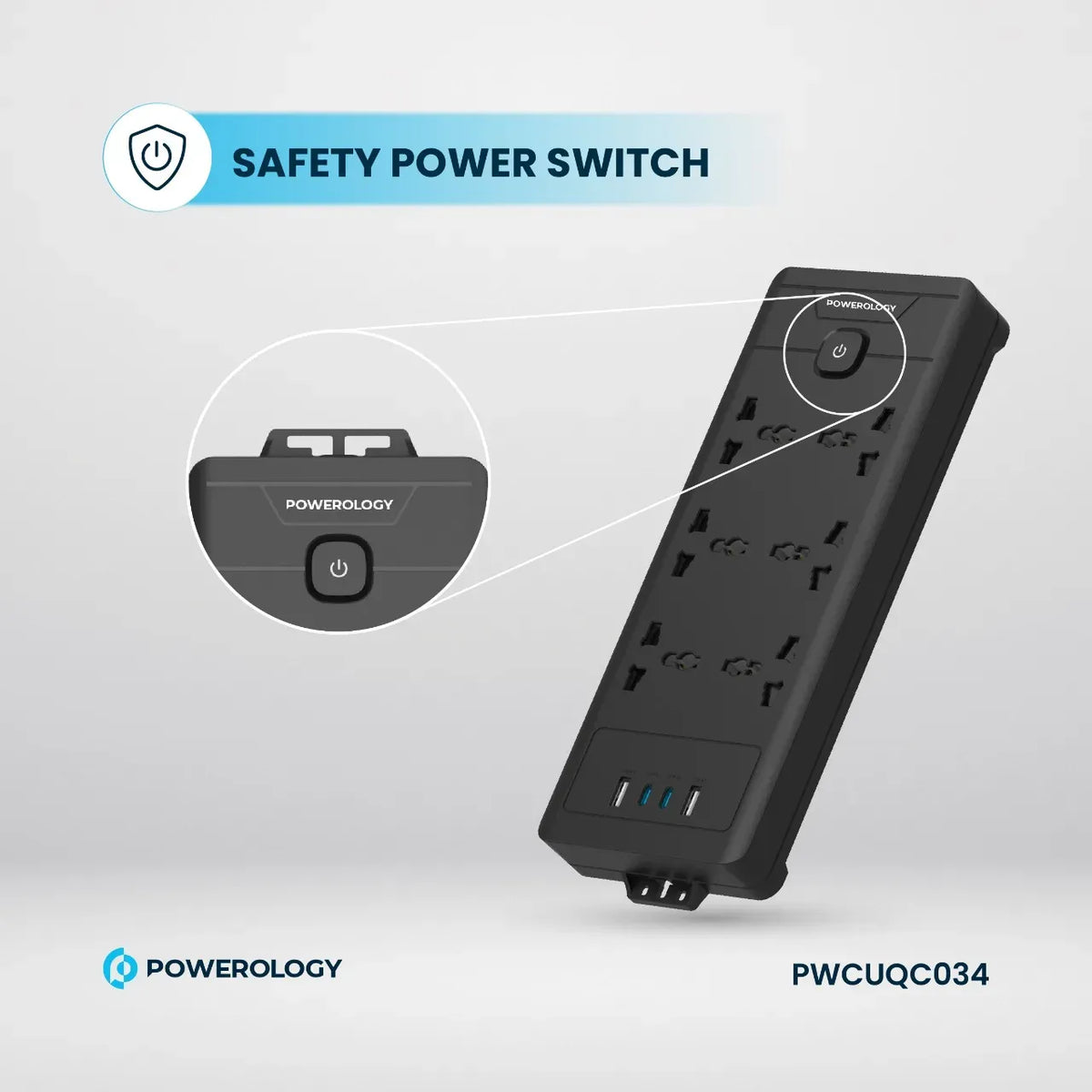 Powerology 6ac 2500w Power Strip Black – image 12