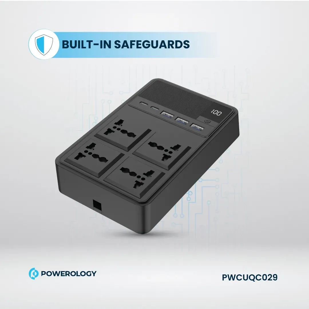 Powerology 2500w 4 AC Power Strip with Built in Retractable Cables Black – image 11