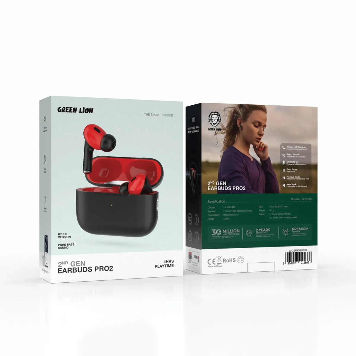 Green Lion 2 nd Gen Earbuds Pro 2 with ANC - Red&Black – image 3