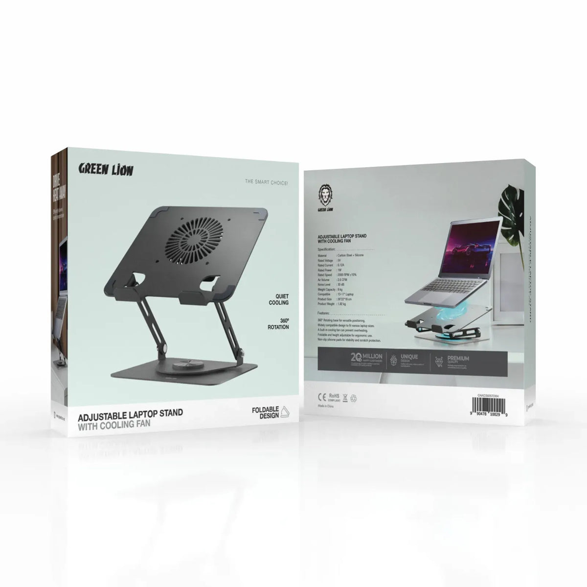 Green Lion Adjustable Laptop Stand with Cooling Fan Black – image 3