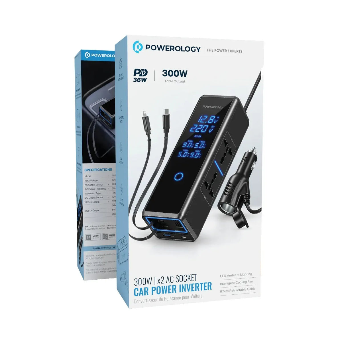 Powerology 300w X2 AC Socket Car Power Inverter Black – image 2