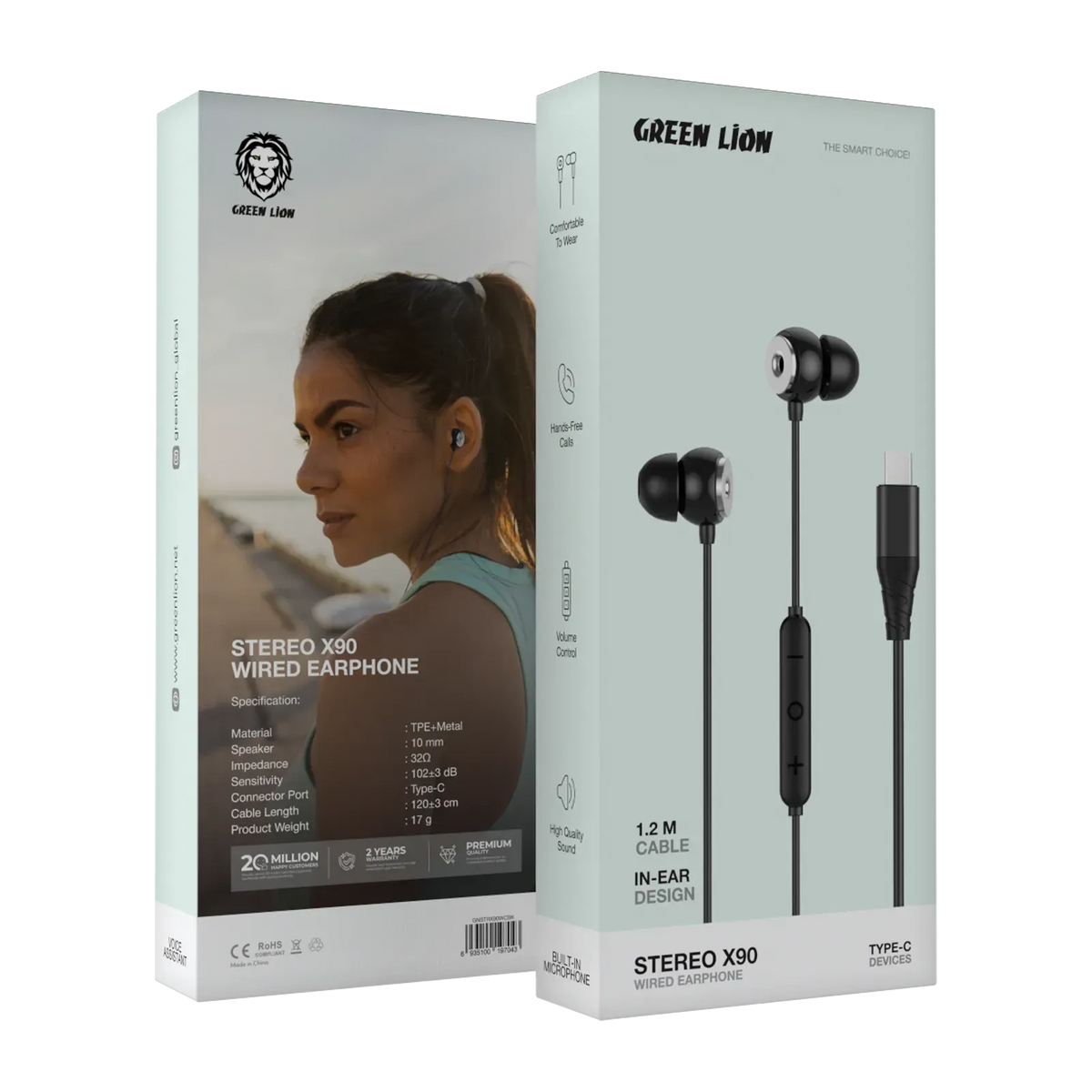 Green Lion Stereo X 90 USB-C Wired Earphone - Black