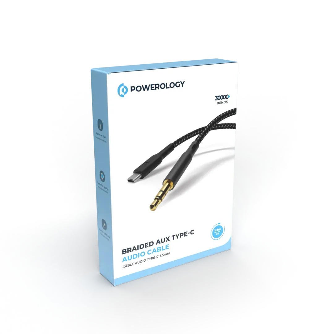 Powerology Braided Type C to Aux 3 5mm Cable 1 2m Black – image 3