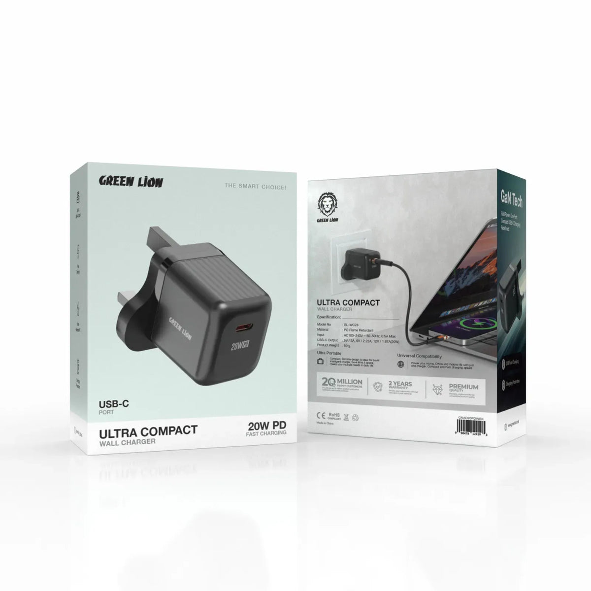 Green Lion Ultra Compact Ga NWall Charger UKPin USB-CPD 20 W - Black – image 4